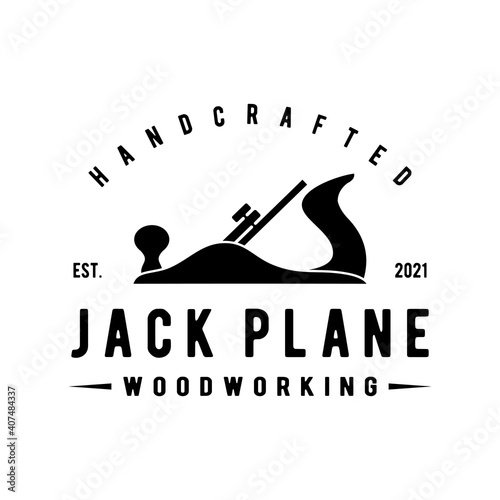  retro vintage, antique woodwork, jack plane logo design template vector