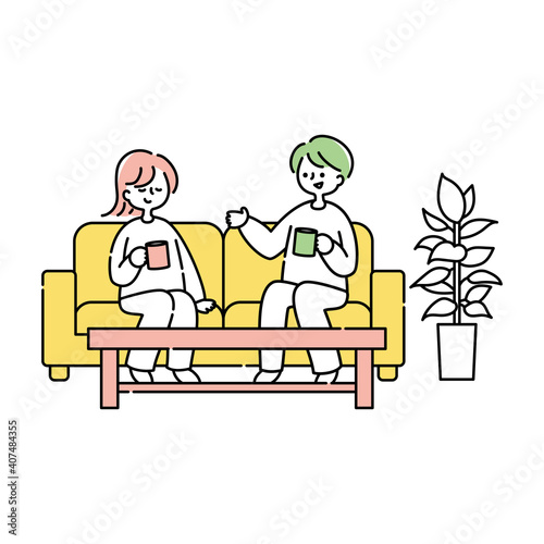 ソファーでくつろぐ夫婦