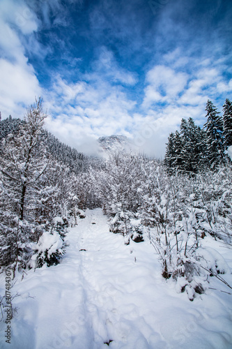 Snow Covered Hiking Path In The Mountains
