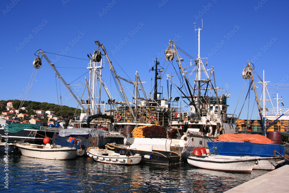 Fishing Boats In Male Losinj Harbor In Croatia