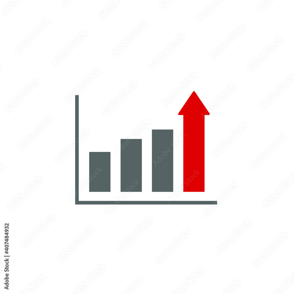 gray and red growing chart icon on white background, vector illustration