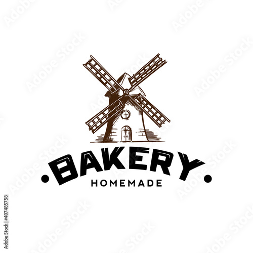 Vector banner for a bakery shop with a picture of the windmill