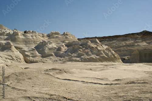 Moonlike rocky scenery at Sarakiniko Beach in Milos island  Greece