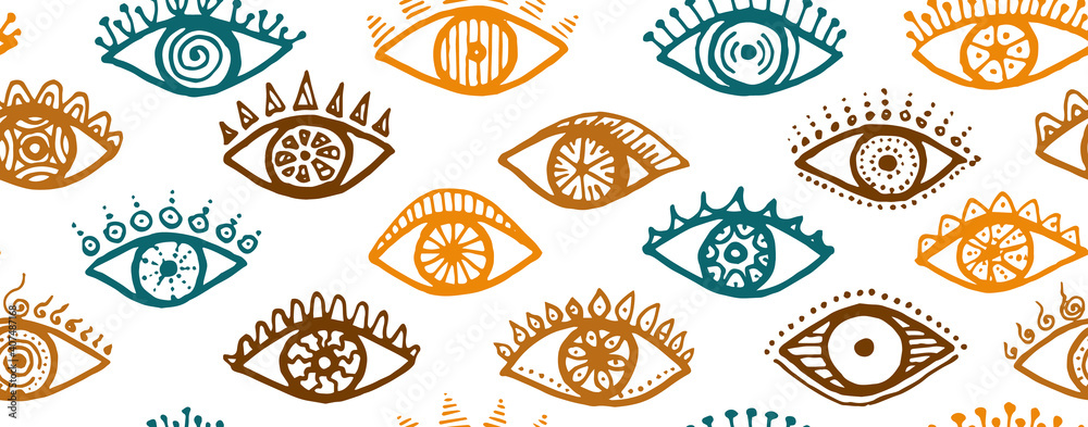 Hand drawn female eyes abstract endless pattern. Hand drawn female eyes abstract endless pattern.