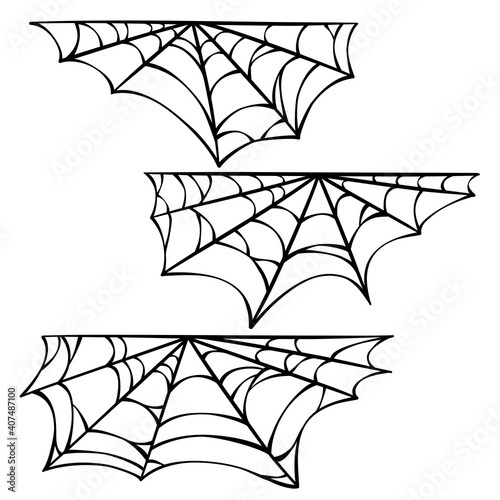 Set of hand-drawn spiderweb images. Halloween vector illustration.