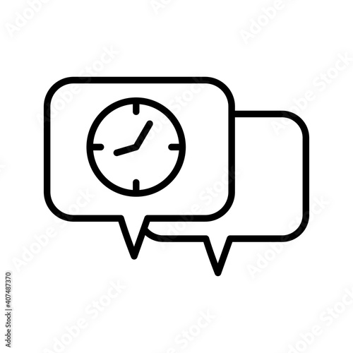 speech bubble with time clock watch line style icon