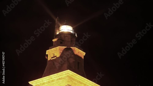 Hercules Tower ligthouse  in A Coruña, Spain, at night, video hd footage, World heritage site