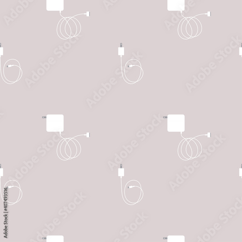 A seamless power adapter pattern: laptop and mobile chargers, new technologies and modern lifestyle concept