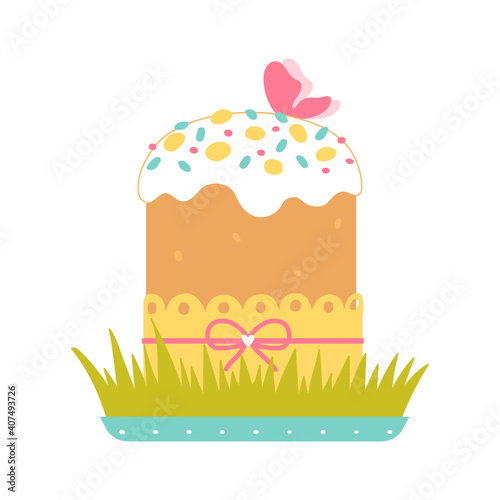 Easter cake isolated on a white background. Dessert for Orthodox Easter. Vector illustration in flat style.