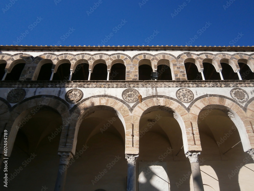 details of the arches and decorations of the Cathedral of Salerno, Italy