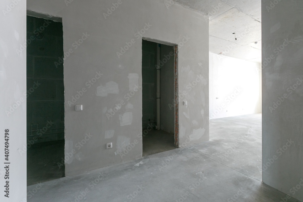 interior of the apartment without decoration in gray colors