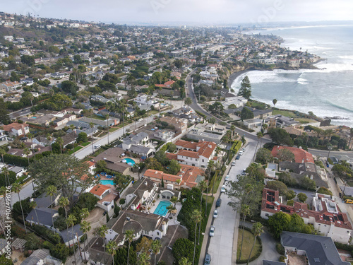 Aerial view of La Jolla Hermosa  combination of the Lower and Upper Hermosa areas in La Jolla San Diego  California  USA