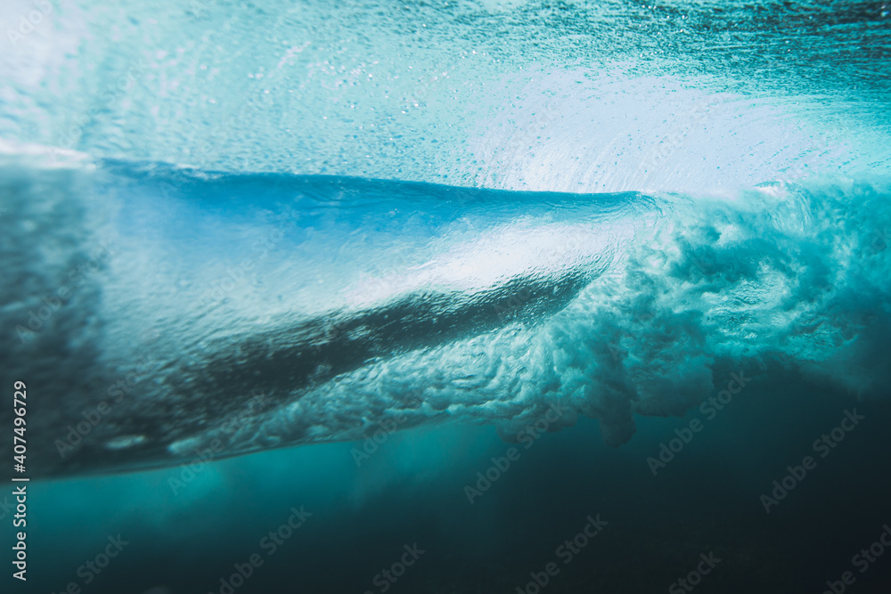 Underwater view of wave breaking