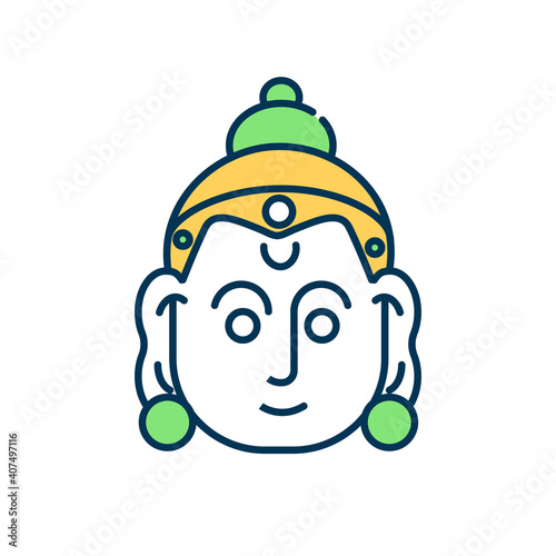 Rama Navami RGB color icon. God in hinduism. Sacred tradition. Lord, spirituality. Spring Hindu festival. Indian culture. Traditional oriental customs. Isolated vector illustration