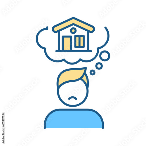 Homesickness RGB color icon. Thinking of home. Thought and dream of family. Sentimental attachment. Homesick student. Feeling of loneliness. Freshman mental health. Isolated vector illustration