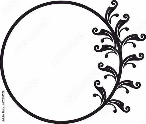 Round frame. Circle Ornamental decorative frame with floral element
