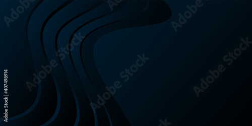 Abstract dark blue gradient background, waves and folds. 3D illustration.