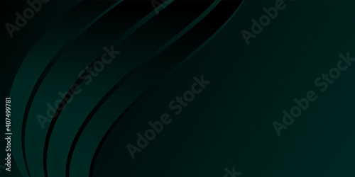 Abstract dark green gradient background, waves and folds. 3D illustration.