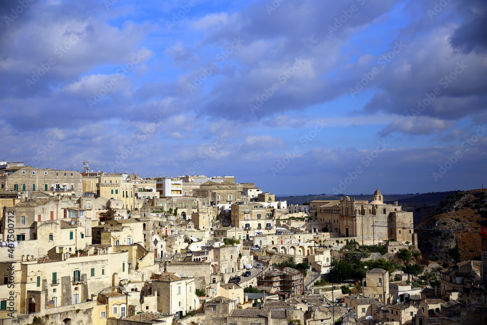 Blue sky over houses and churches in the Sassi of Matera, European Capital of Culture 2019