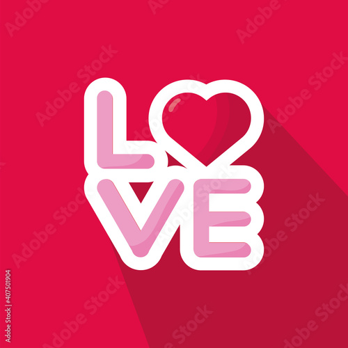 love word with heart valentines day in red background