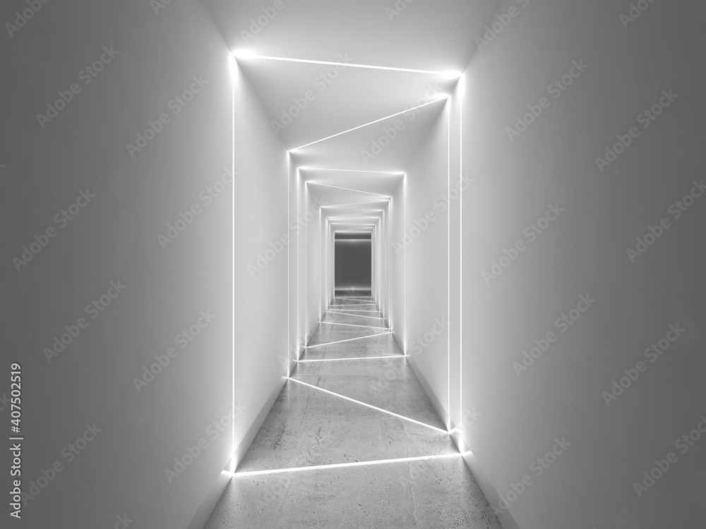 Obraz premium Empty white tunnel perspective with concrete floor, 3d