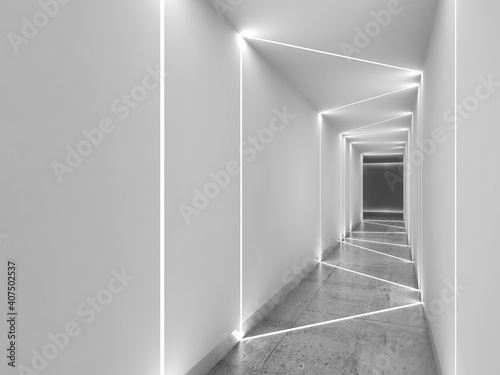 LED stripes illumination. Abstract interior background. 3d