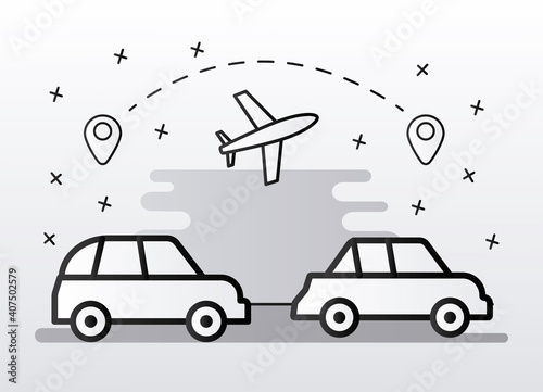 cars conveyance transport vehicles and airplane line style icon