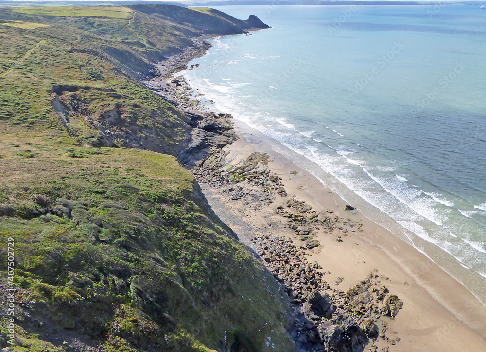Aerial view of Newgale Beach in Wales