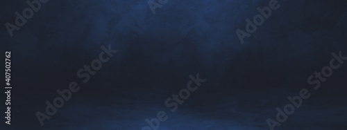 Empty black and blue concrete interior background banner
