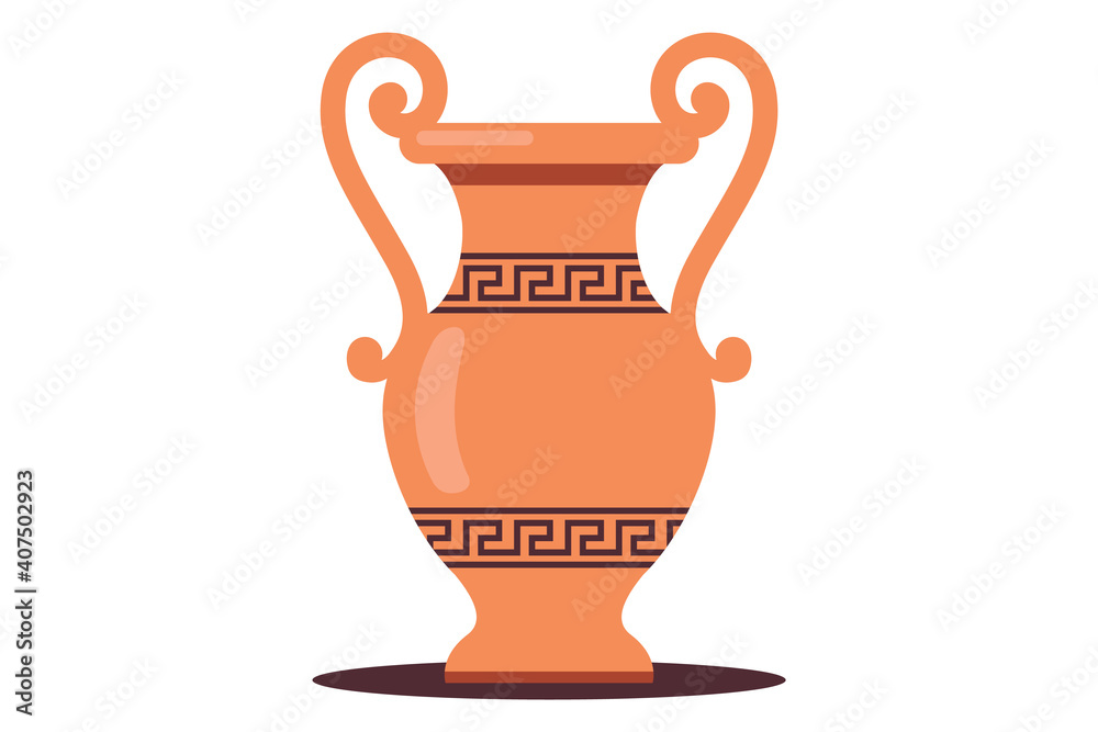 ancient Greek earthen water jug. flat vector illustration isolated on white background.