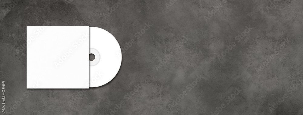 White CD - DVD mockup template isolated on concrete background banner - obrazy, fototapety, plakaty 
