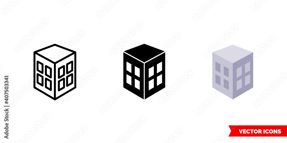 Building with top view icon of 3 types color, black and white, outline. Isolated vector sign symbol.