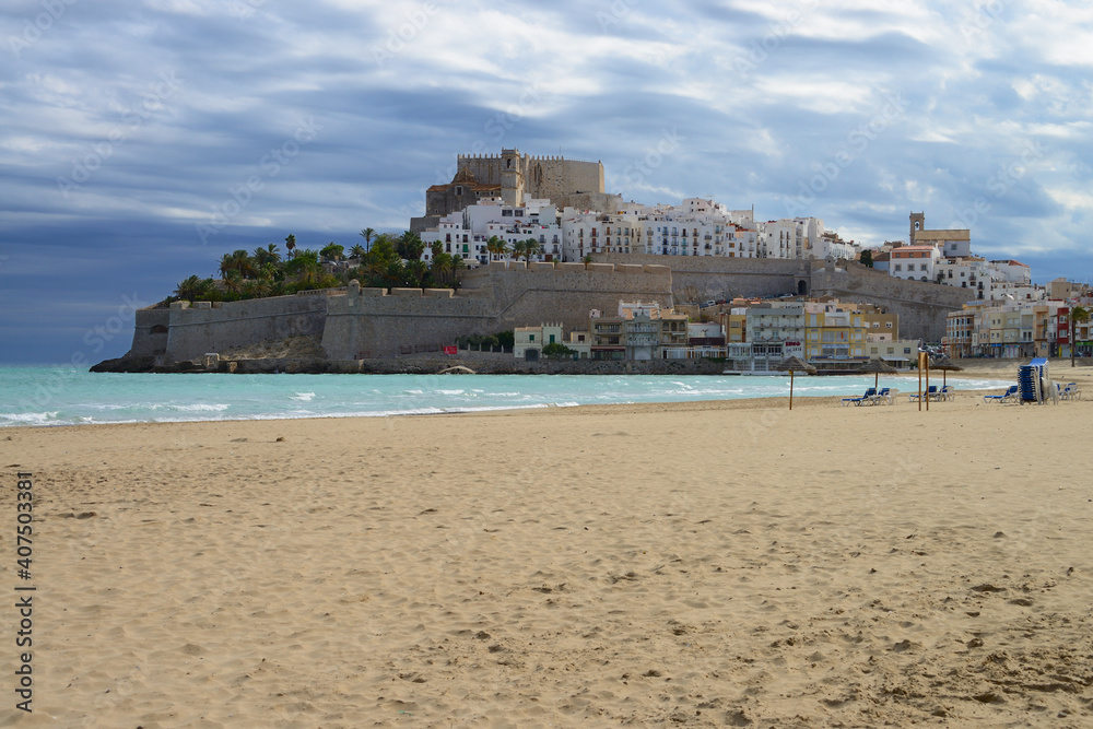 View of Peniscola from the beach, Spain