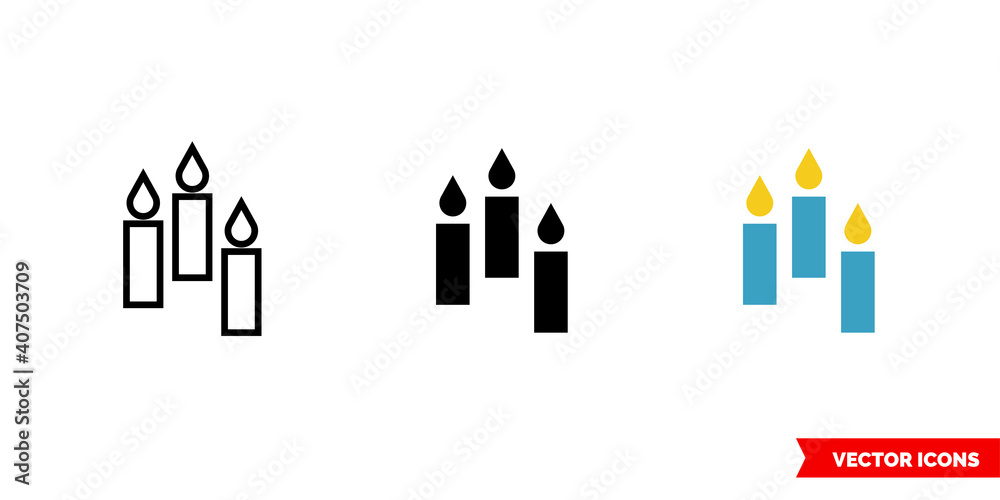 Candles icon of 3 types color, black and white, outline. Isolated vector sign symbol.