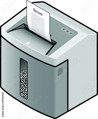 An office paper shredder destroying a Secret document.
