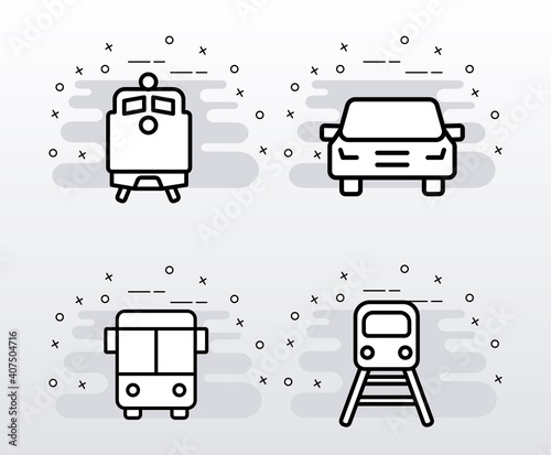 bundle of four conveyance transport line style set icons