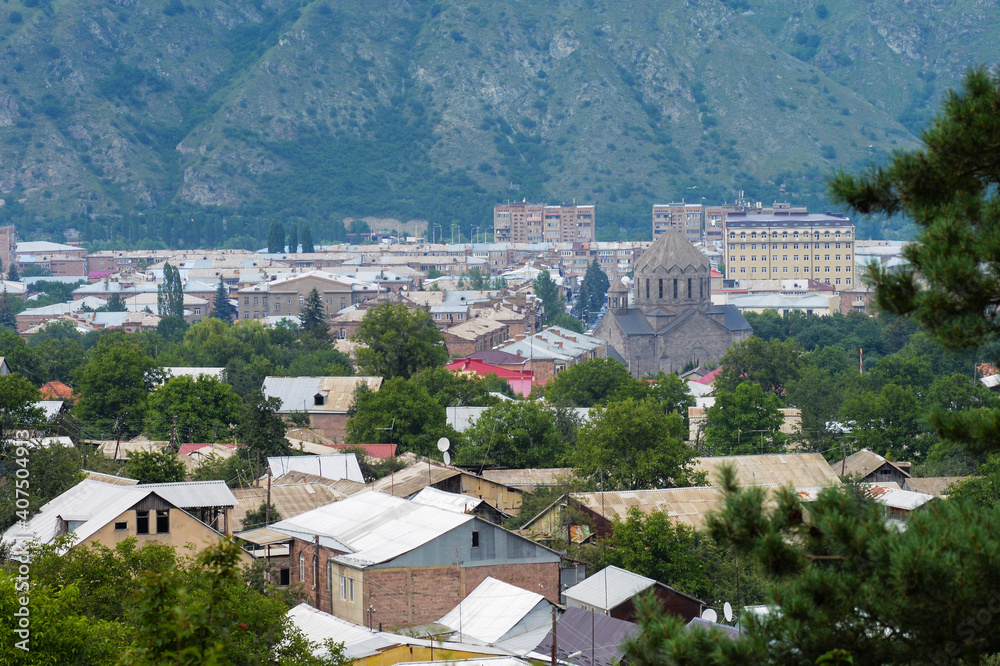 Fototapeta premium Panoramic view of Vanadzor from above, Armenia