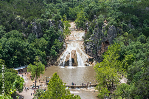 Aerial view of the breathtaking Turner Falls on a bright summer sunny day. Oklahoma, USA, Earth.