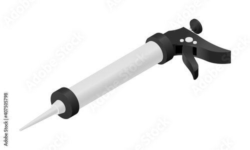 Isometric vector illustration sealant gun isolated on white background. Realistic caulk gun or silicone gun vector icon in flat cartoon style. Construction tool.