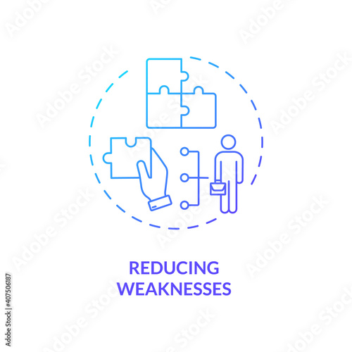 Reducing weaknesses concept icon. Staff training idea thin line illustration. Overcoming workplace weakness. Making goals. Obtaining additional training. Vector isolated outline RGB color drawing