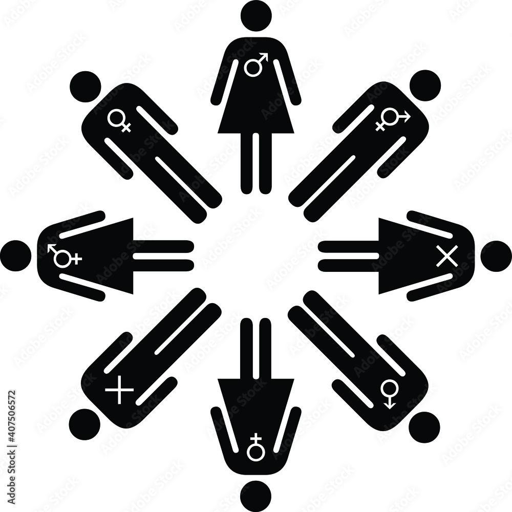 People icons - gender fluidity, gender identity, sexuality. Black in a circle. People icons - gender fluidity, gender identity, sexuality. Black in a circle.