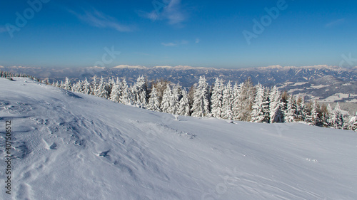 Beautiful winter landscape with blue sky in Austria