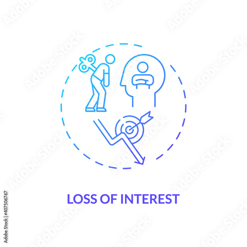 Interest loss concept icon. Staff development idea thin line illustration. Boredom in learning. Overworking. Negative effects on learning motivation. Vector isolated outline RGB color drawing