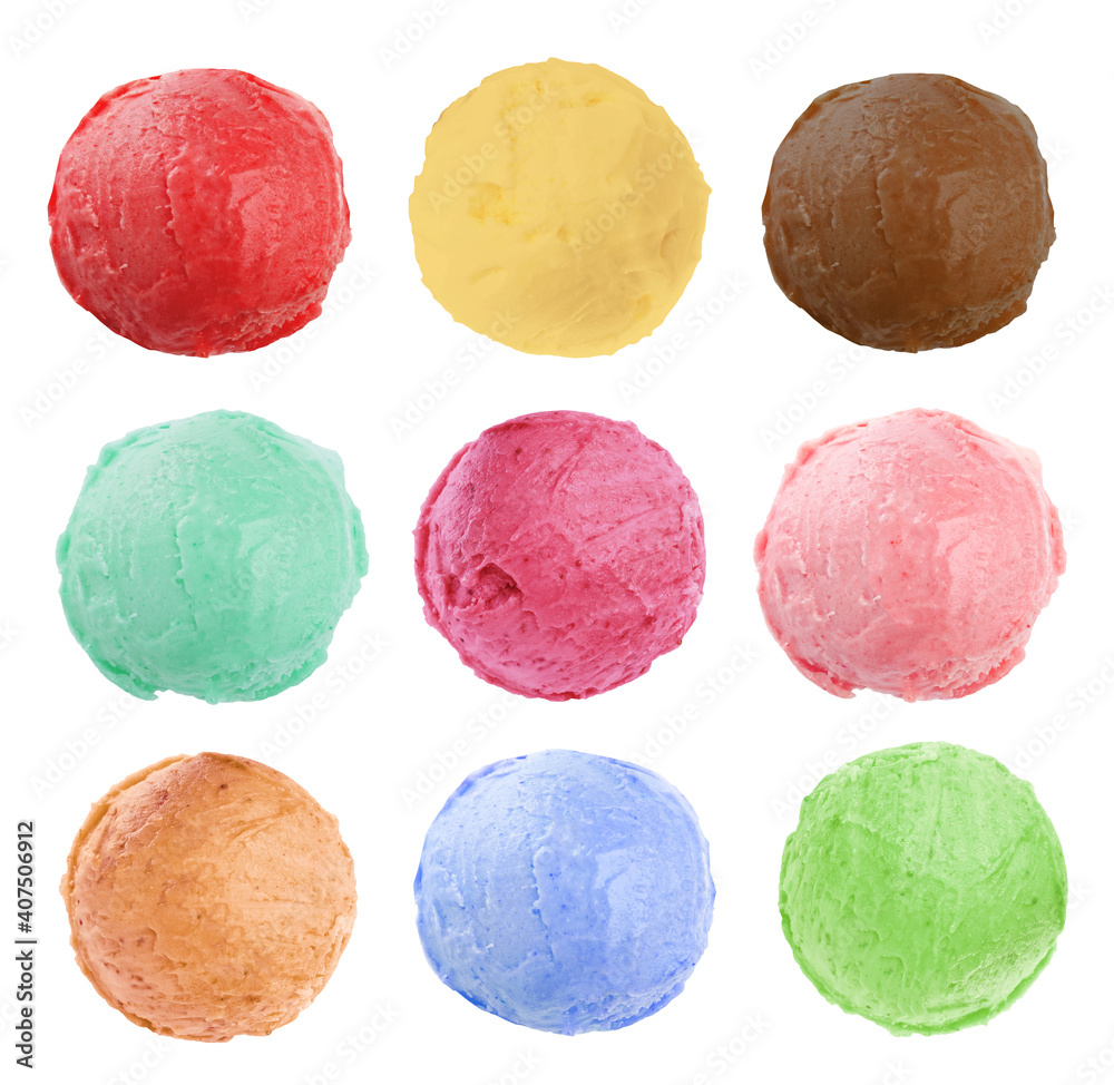 Set with different delicious ice creams on white background Set with different delicious ice creams on white background
