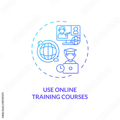 Using online training courses concept icon. Staff reboarding tip idea thin line illustration. Self-directed training. Self-discipline and responsibility. Vector isolated outline RGB color drawing