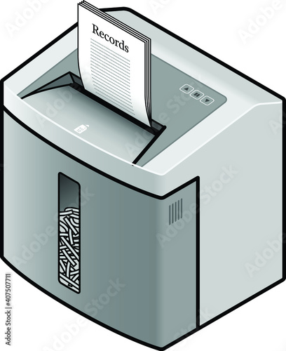 An office paper shredder destroying Records.