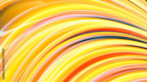 Beautiful bright motley yellow orange abstract energy magical cosmic fiery neon wall of lines and stripes  waves  flames on a black background and copy space. illustration