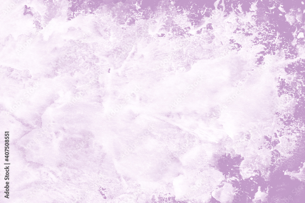 Fototapeta premium Violet ink and watercolor texture on white paper background. Paint leaks and decalcomania effects. Hand-painted gouache abstract image. Mess on the canvas.