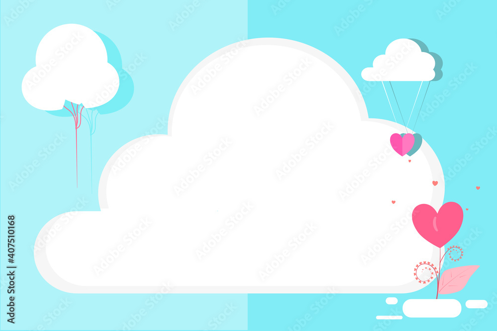 Concept background minimal happy. Vector style paper cut, background cloud balloons and flowers hearts. Illustration for content background, posters, postcards, patterns, text space, happy lovely 