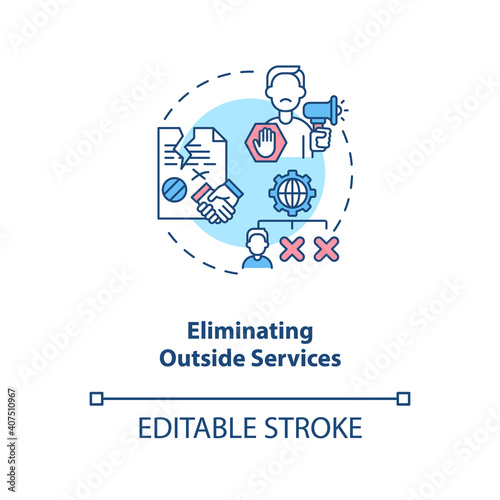 Eliminating outside services concept icon. Cost reduction strategy idea thin line illustration. Value chain components. Profit grow. Vector isolated outline RGB color drawing. Editable stroke